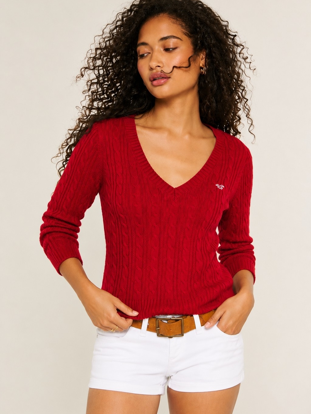 Hollister Cable-Knit V-Neck Sweater